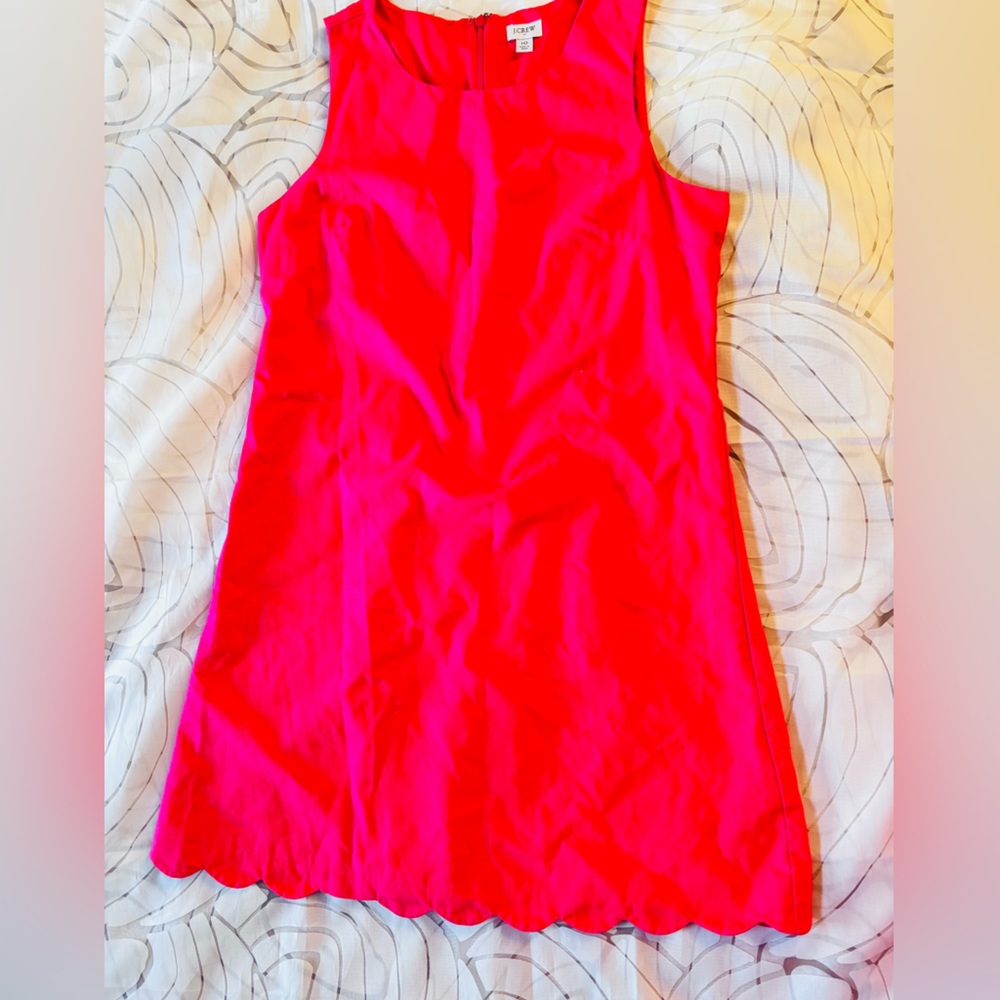 J.Crew Pink Linen Cotton Sheath Dress Size 10 Scalloped Hem Sleeveless Lined